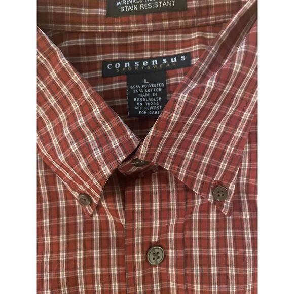 Mens Consensus Plaid long sleeve, button-down, cotton, rust size large - Picture 2 of 2